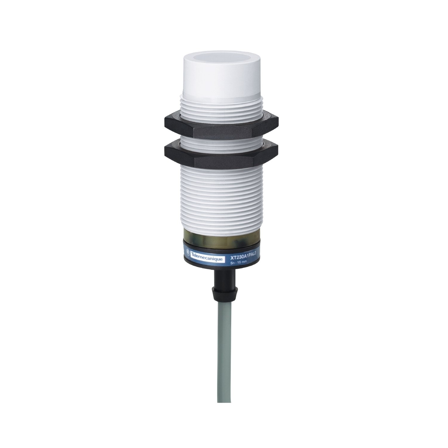Telemecanique M30 Plastik Kapasitif Sensör 2 Telli 1NA 24...240 V AC 50...60 Hz 2 Mt. Kablolu L=74,5mm Nominal Alg.: 15mm (Güv.Alg: 0…11mm) XT230A1FAL2